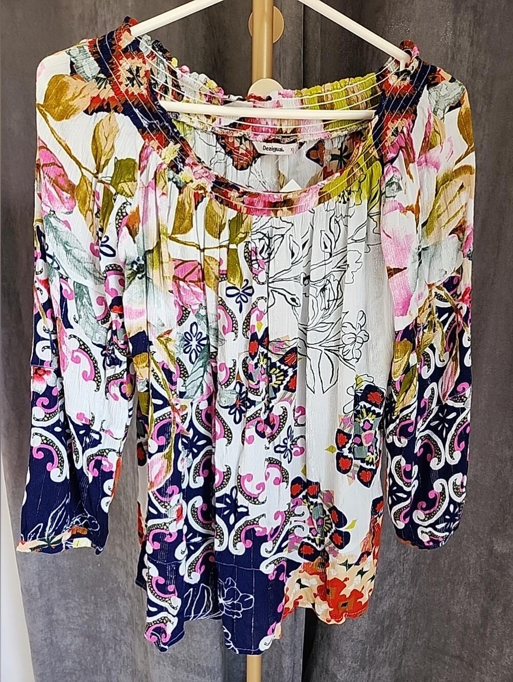 Desigual XL Multicolor Floral Paisley Boho Tunic Blouse